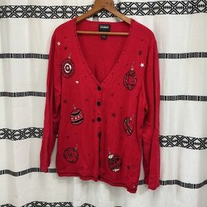 Vintage Designer Originals Studio‎ JOY Christmas Sweater Cardigan 1X Red